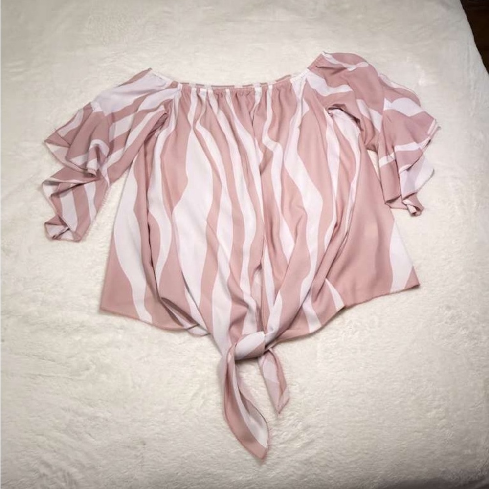 Elegant Pink and White Off-Shoulder Blouse